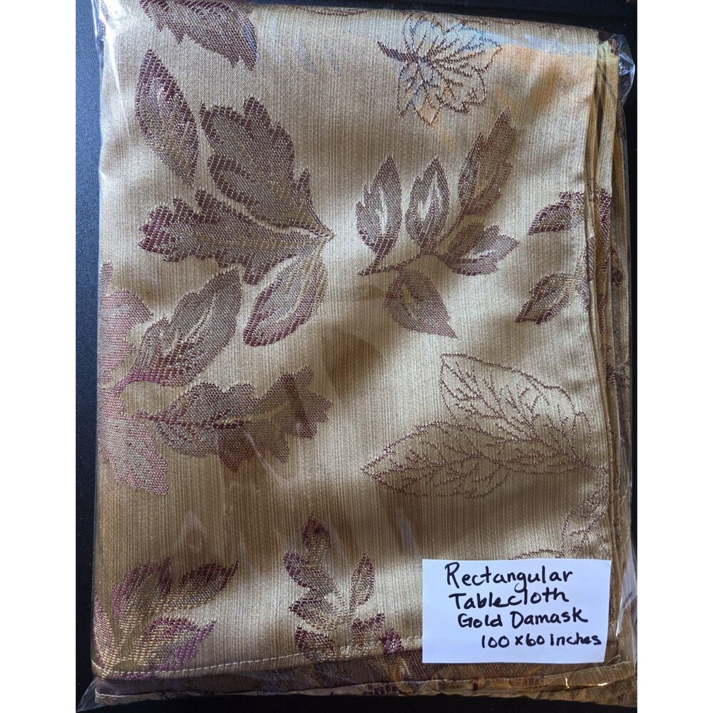 Croft & Barrow Gold On Gold Tablecloth 100" x60" Rectangle Fall Leaf Design NWOT